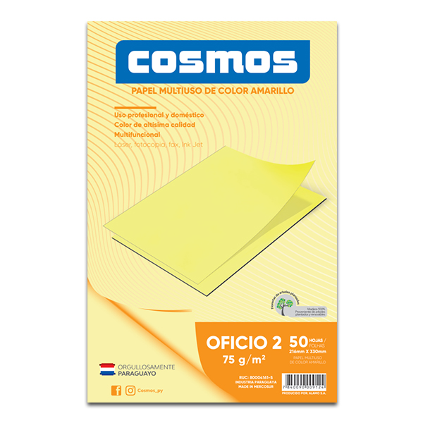Papel Obra 1° Amarillo Oficio Cosmos blister x 50h